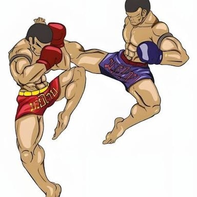 A kickboxer using a knee strike against an opponent