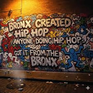 A Bronx street scene with a hip-hop mural, evoking the borough’s nickname, the Boogie Down Bronx.