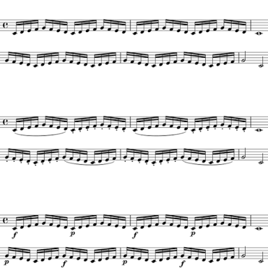 A musical score with a curved slur marking connecting notes.