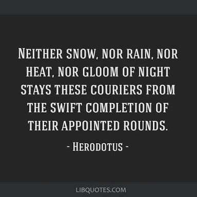 The word “nor” linking two alternatives in the phrase “neither rain nor snow.”