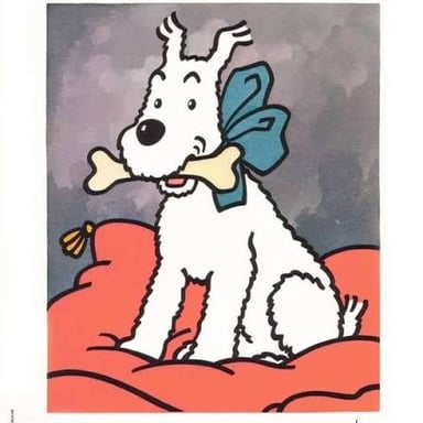 Tintin, the young comic-book reporter with his distinctive quiff, often shown with his dog Snowy.