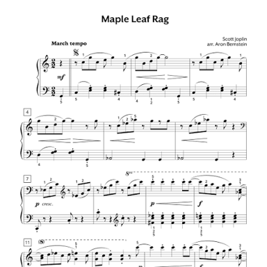 Sheet music for Scott Joplin’s ragtime composition “Maple Leaf Rag.”