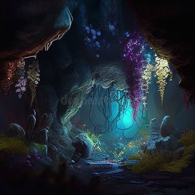 An illustration showing sound waves reflecting inside a cavern.