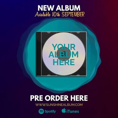An album release announcement showing when the music becomes available.