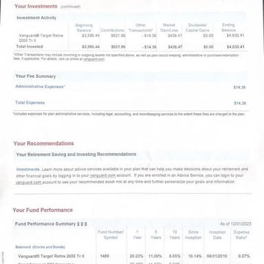 A retirement savings account statement representing an IRA.