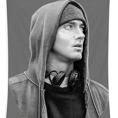 A portrait of rapper Eminem, whose birth name is Marshall Mathers