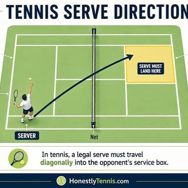 A tennis ball landing in the service box beyond the receiver’s reach.