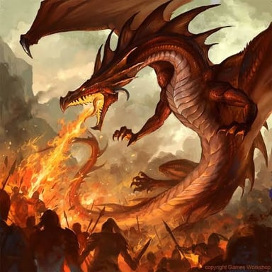 A mythical dragon depicted breathing fire.