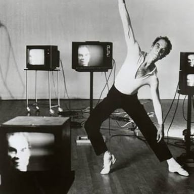 A choreographer observing dancers practicing coordinated movements