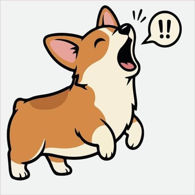 A barking dog with an “arf” sound bubble.