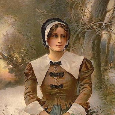 A historical-style portrait representing an English Puritan, associated with religious reform and austere dress.