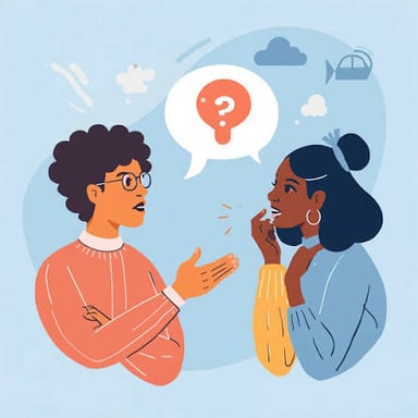 Two people talking, with one inviting the other to say what is on their mind.