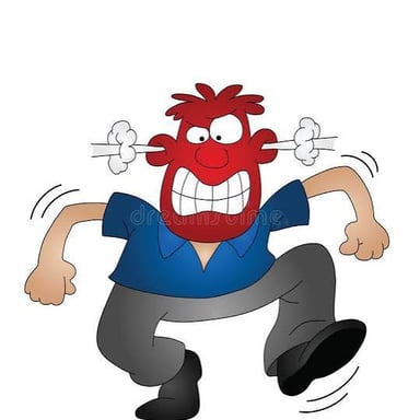 A cartoon person looking grumpy and contrary.