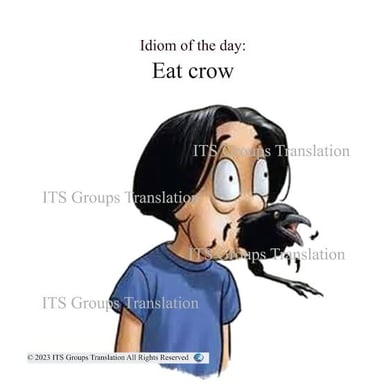 A visual representation of the expression “eat crow,” meaning to admit being wrong.