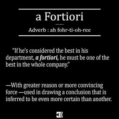 The phrase “a fortiori,” used for a conclusion that follows with even greater reason.