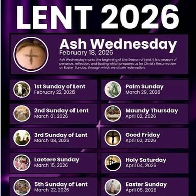 A calendar marking the Lenten season leading up to Easter.