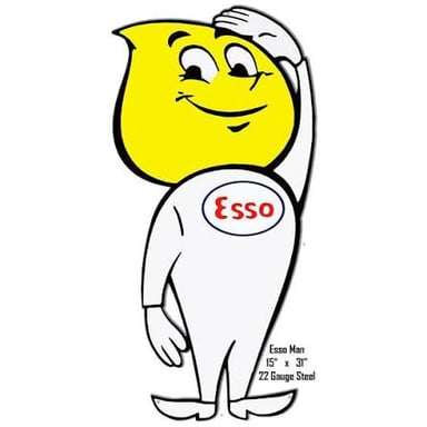Happy the Oil Drop, Esso's drop-shaped mascot, shown in a vintage brand illustration.