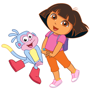 Dora the Explorer, an animated young adventurer, alongside her monkey friend Boots