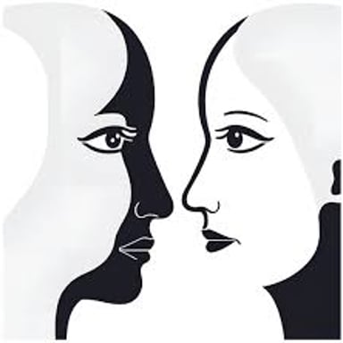 An illustration contrasting two distinct opposing concepts.