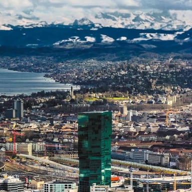 The Zurich skyline with its urban financial district.