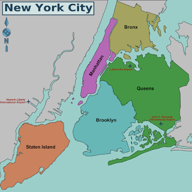 A map or skyline view identifying the Bronx as a northern New York City borough.