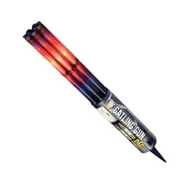 A firework rocket and a Roman candle, two kinds of fireworks.