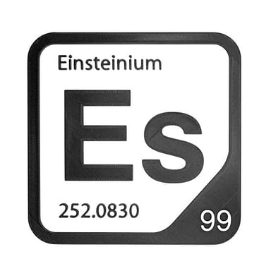 A periodic-table tile identifying einsteinium as element 99 with the symbol Es.