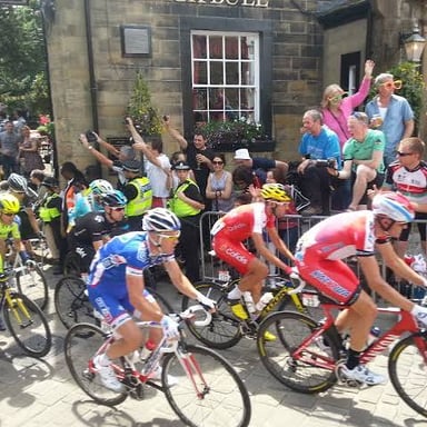 Tour de France riders traveling through Yorkshire during the 2014 Grand Départ.