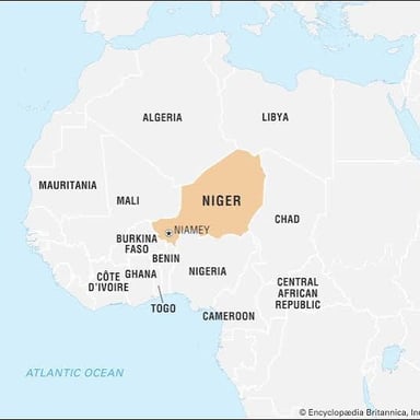 A map showing Niger, a landlocked country in West Africa.