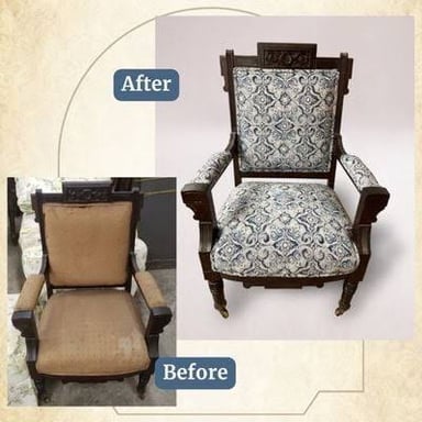 An old chair shown before and after restoration.