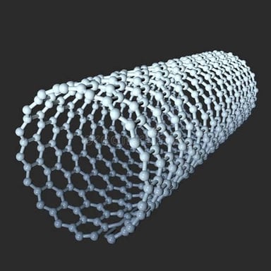 An illustration of hollow cylindrical carbon nanotube structures.