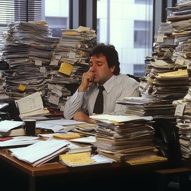 A person sorting papers and completing routine office tasks.