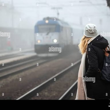 A traveler arriving at a train station