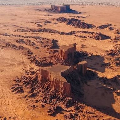 A flat-topped mesa rising above a surrounding landscape