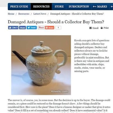 A damaged collectible object that may be worth less than before.