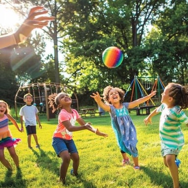 Children engaging in playful, silly behavior outdoors.