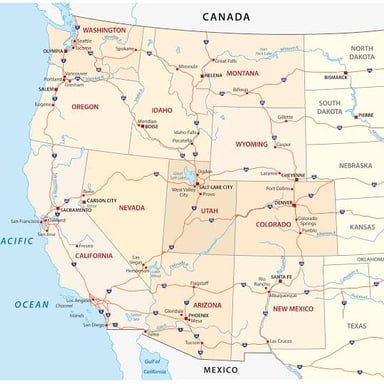A map of the western United States with Idaho and Utah highlighted.
