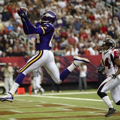 Randy Moss in a Minnesota Vikings uniform during an NFL game.