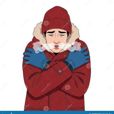 A person bundled in a coat shivering outdoors.