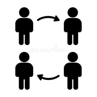 An illustration showing two people exchanging positions.