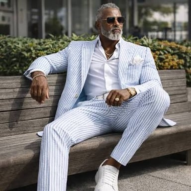 A lightweight seersucker suit showing the fabric’s characteristic puckered texture