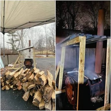 People sit inside a home, sheltered from the weather.