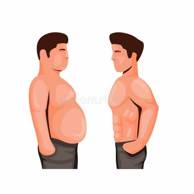 A comparison showing a thin figure beside a chubbier figure