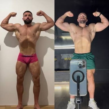 A muscular person lifting weights in a gym.