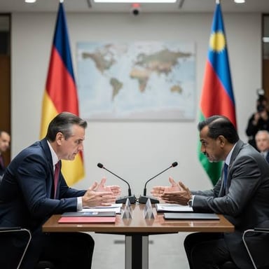 Diplomats from two sides meeting for negotiations.