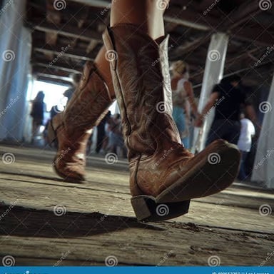 A person walking in heavy boots.