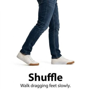 A person walking with slow, dragging steps.