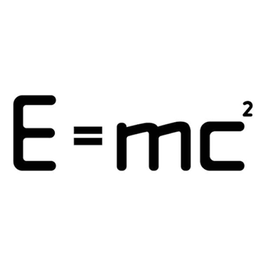A simple educational illustration labels E in E = mc² as energy.