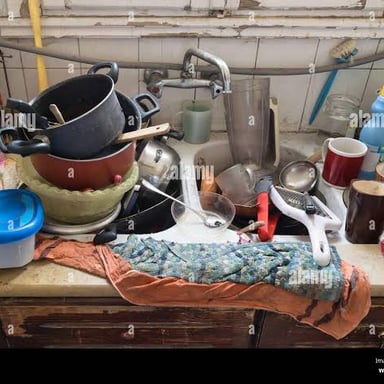 A grimy sink with visible dirt and residue.