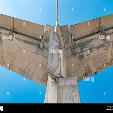 The horizontal stabilizer on the tail of an airplane.